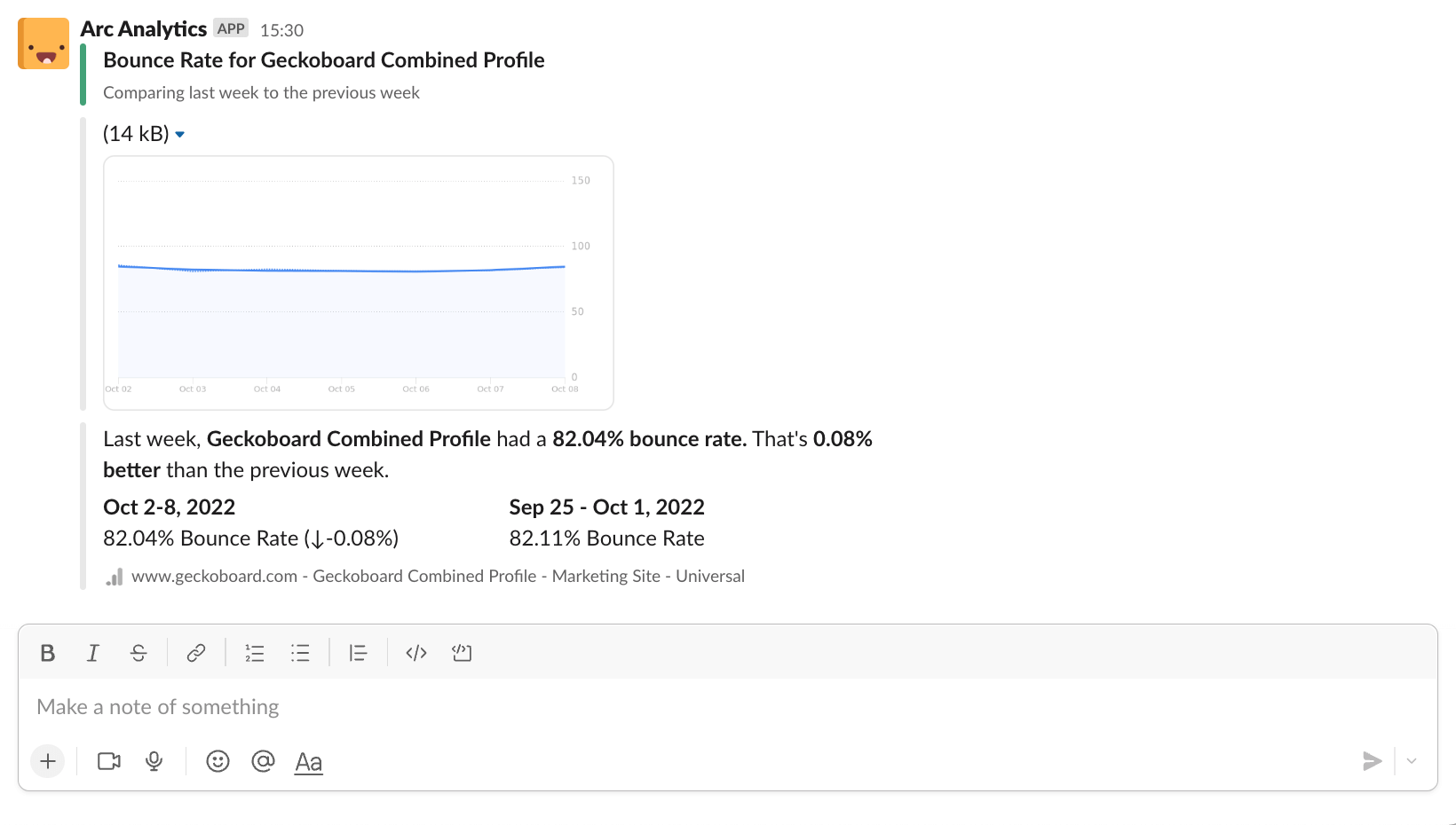 Arc analytics screenshot showing bounce rate