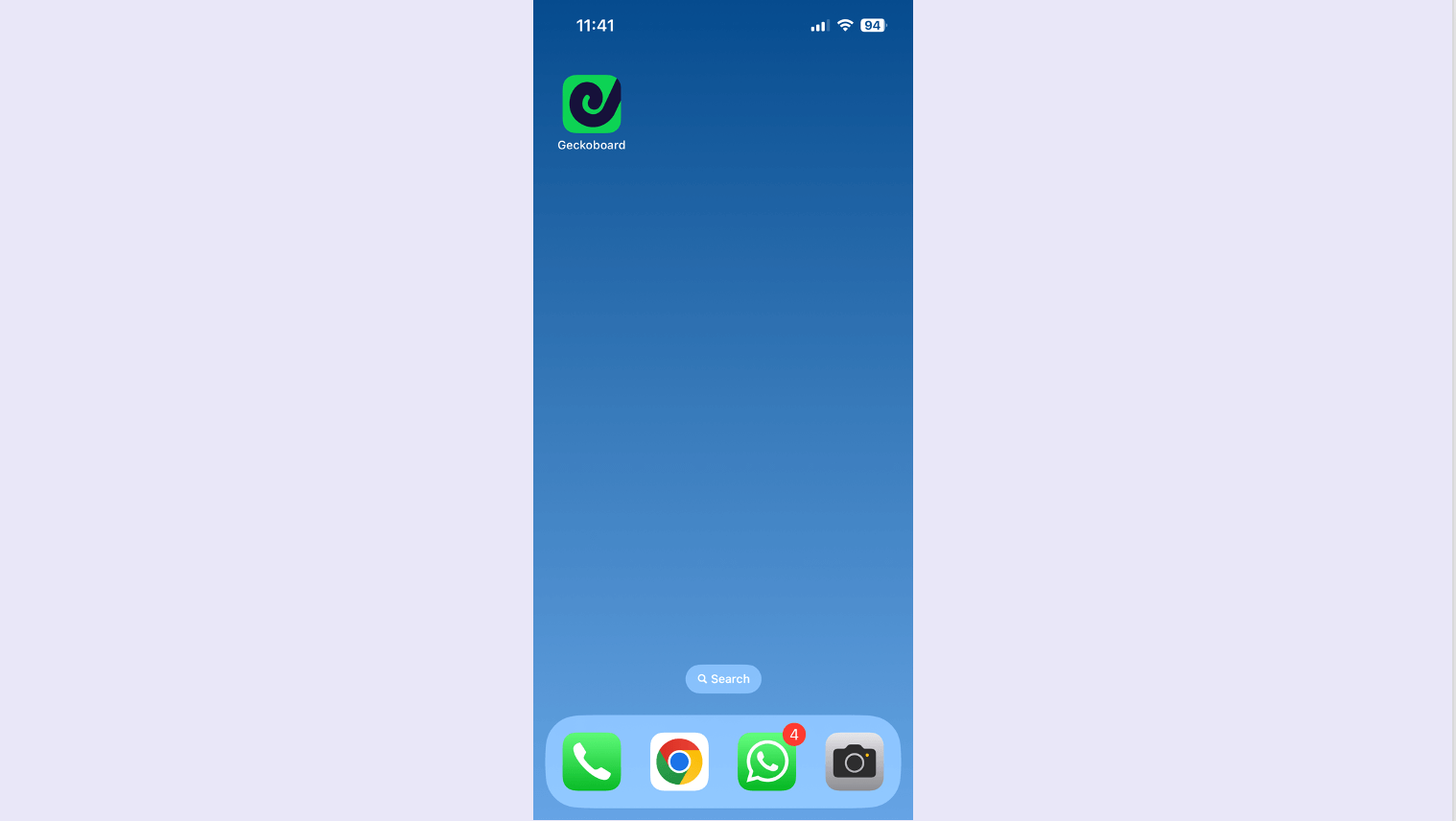 Screenshot of Geckoboard added to homescreen.