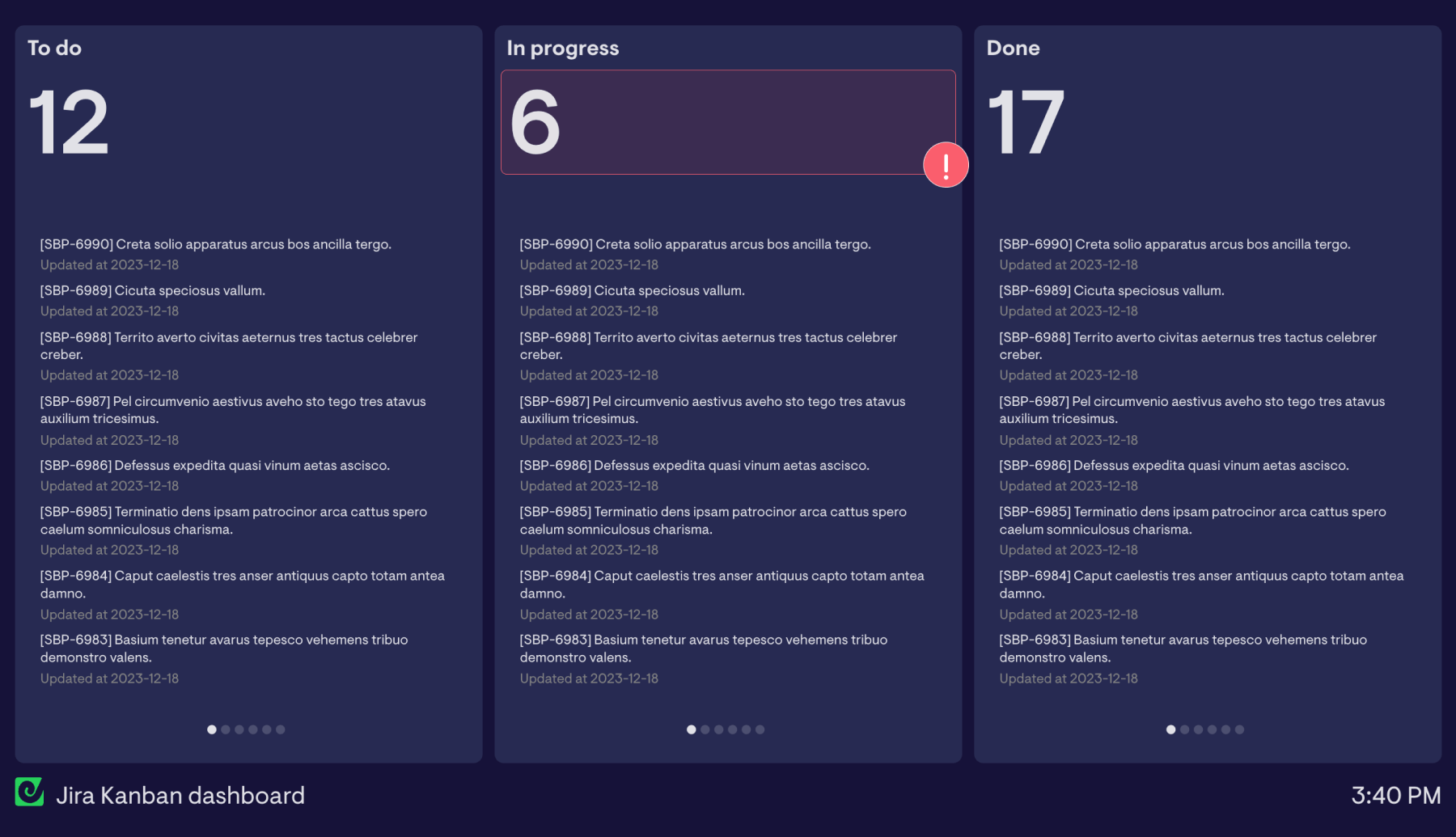 Example of a Jira Kanban dashboard.