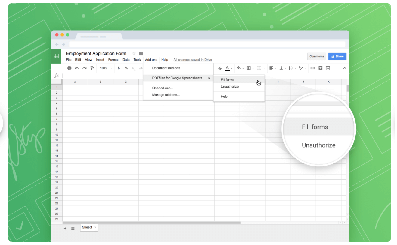 PDFfiller for Google Sheets